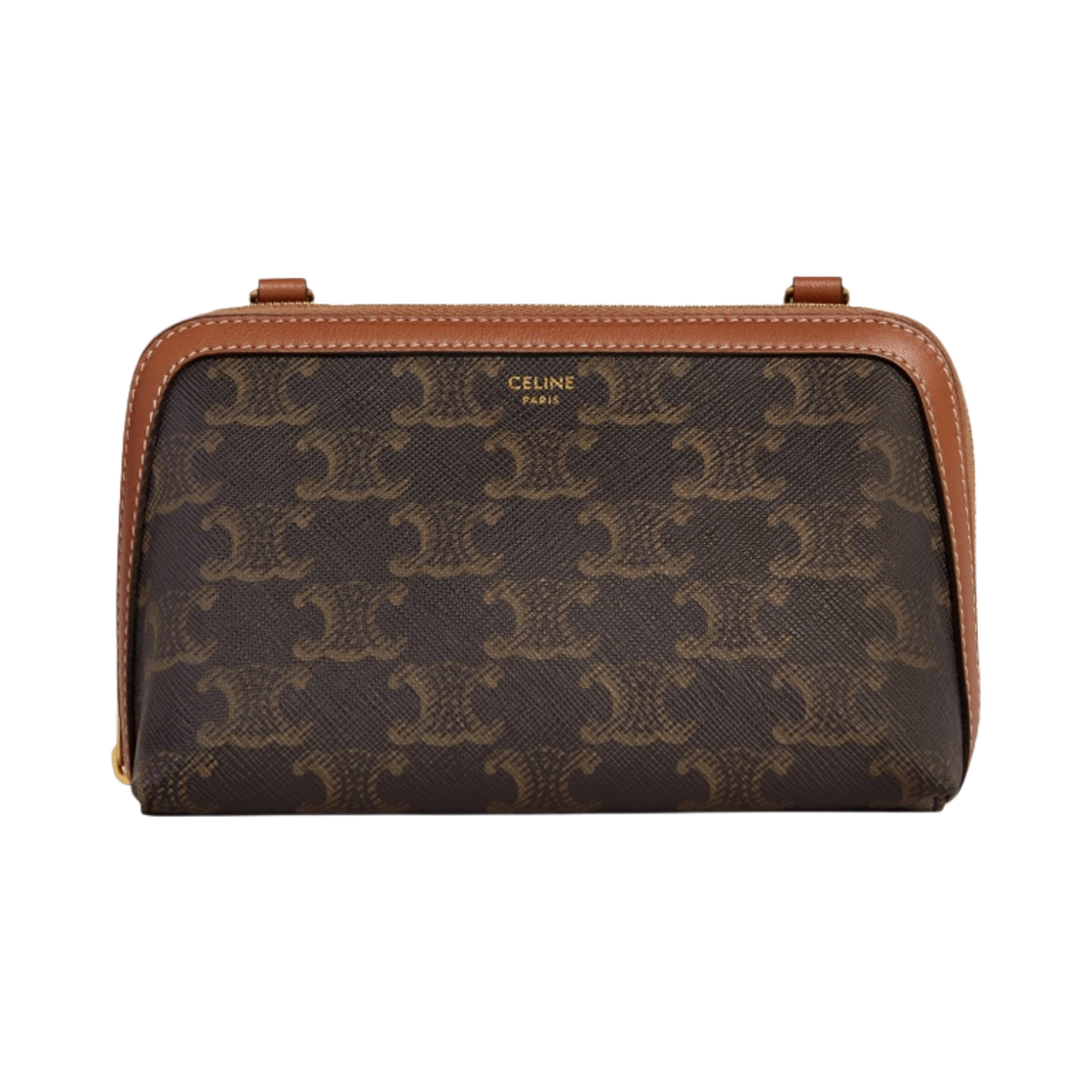 셀린느 트리옹프 캔버스 & 램스킨 체인 클러치 탄(Celine Clutch with Chain in Triomphe Canvas and Lambskin Tan)