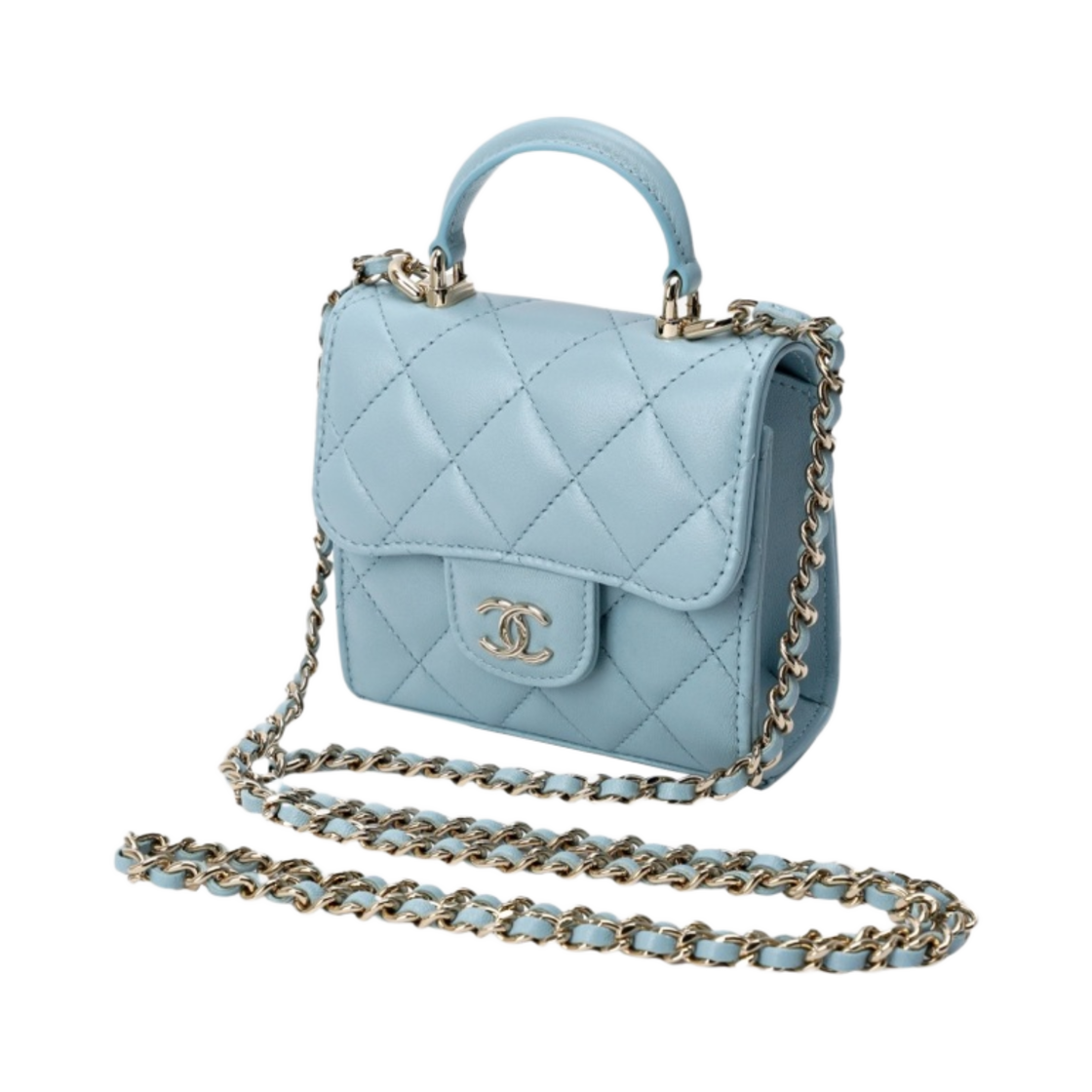 샤넬 체인 미니백 램스킨 & 골드 메탈 라이트 블루(Chanel Clutch with Chain Lambskin & Gold Light Blue) - 2