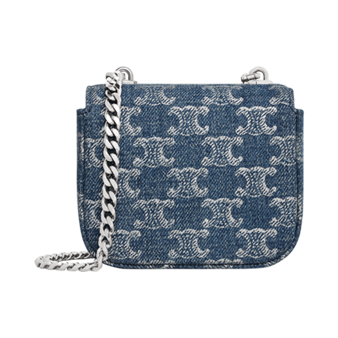 10L842FIN-05DS Celine Mini Chain Claude in Denim with Triomphe All-Over Denim Silver - #3