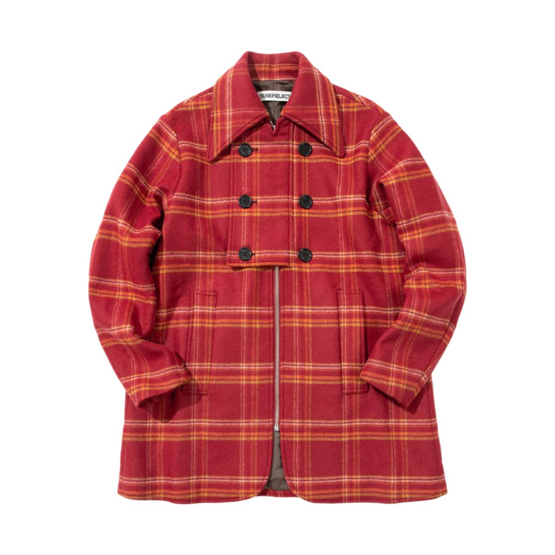 트렁크프로젝트 더블 브레스티드 체크 코트 레드(TRUNKPROJECT Double-Breasted Check Coat Red)