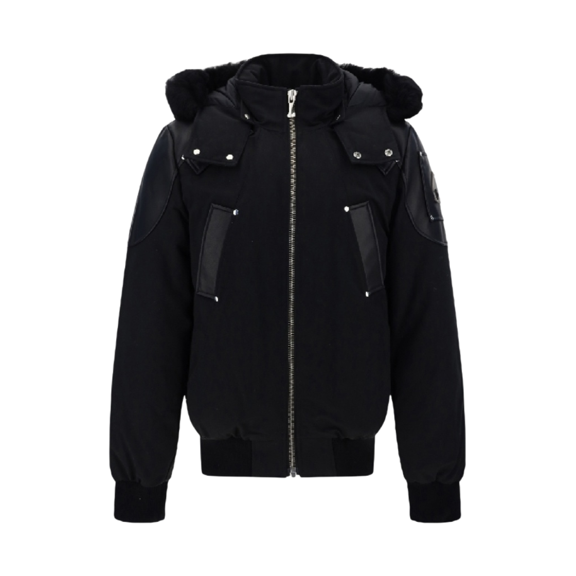 M33ML000S305 Moose Knuckles Park Vista Leather Trimmed Bomber Black