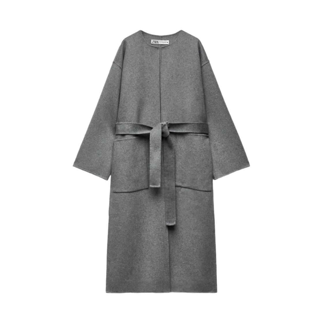 (W) 자라 ZW 더블 페이스드 울 블렌드 코트 그레이((W) Zara ZW Double Faced Wool Blend Coat Grey)