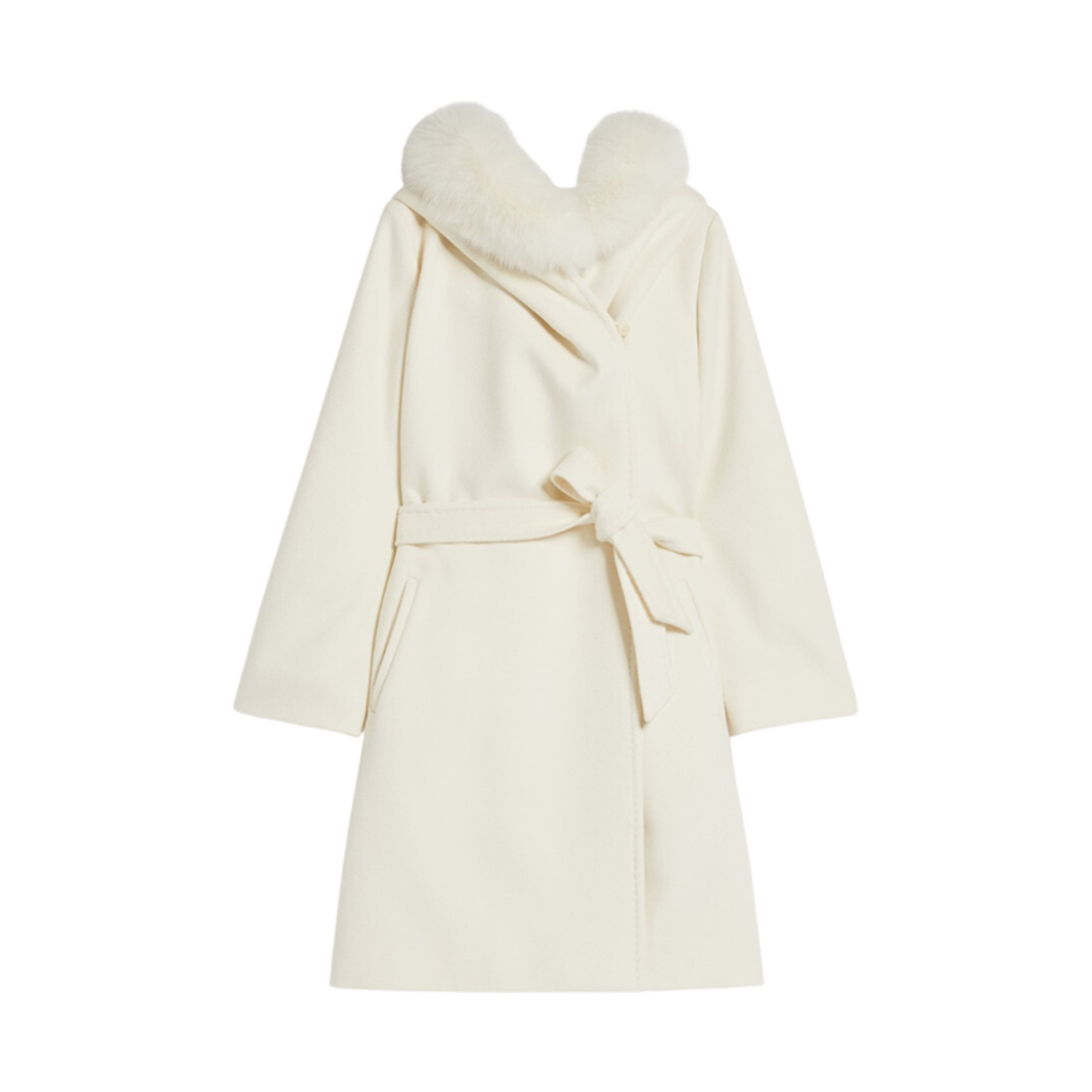 (W) 막스마라 망고 울 코트 폭스 보더 화이트((W) Max Mara Mango Wool Coat With Fox Border White) - 1