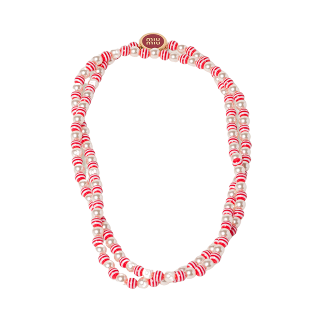 (W) 미우 미우 메탈 앤 아티피셜 펄 네클리스 레드((W) Miu Miu Metal and  Artificial Pearls Necklace Red) - 1