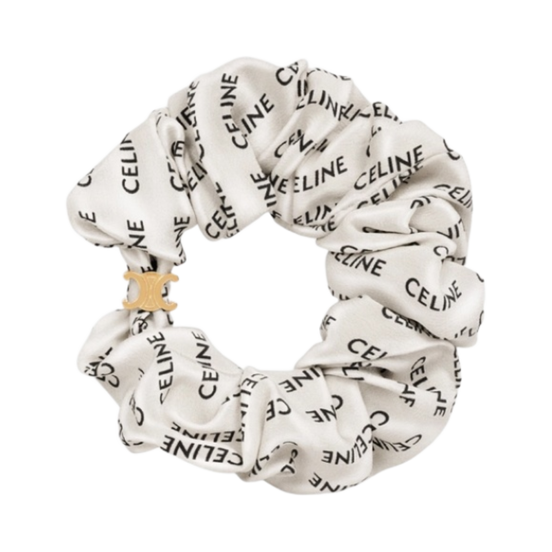 46Y352SIB-35OH (W) Celine Scrunchy Rayure Bracelet in Brass with Gold Finish and White Slik Gold White