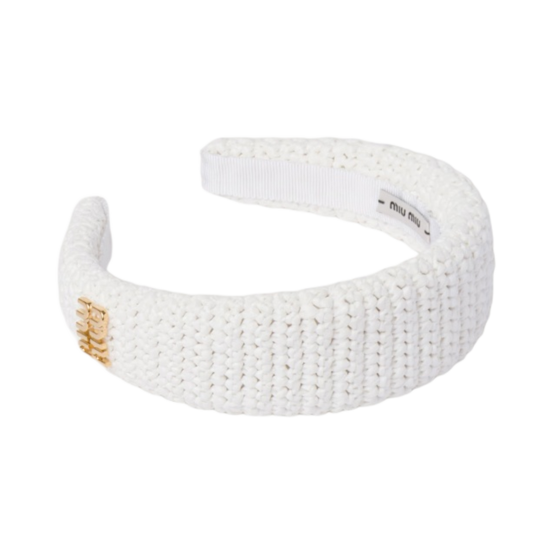 (W) 미우 미우 우븐 패브릭 헤드밴드 화이트((W) Miu Miu Woven Fabric Headband White) - 1