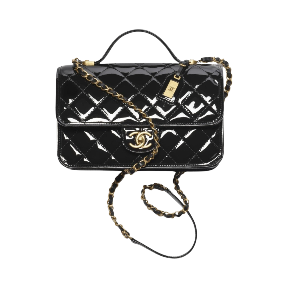샤넬 핸들 장식의 스몰 플랩백 페이턴트 카프스킨 & 골드 메탈 블랙(Chanel Small Flap Bag with Top Handle Patent Calfskin & Gold Black) - 1