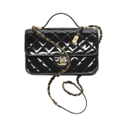 Chanel Small Flap Bag with Top Handle Patent Calfskin & Gold Black