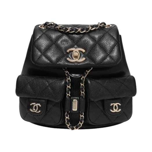 Chanel Small Backpack Grained Shiny Calfskin & Gold Black