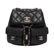 Chanel Small Backpack Grained Shiny Calfskin & Gold Black