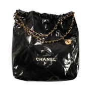 Chanel 22 Large Handbag Shiny Calfskin & Gold Lacqured Black