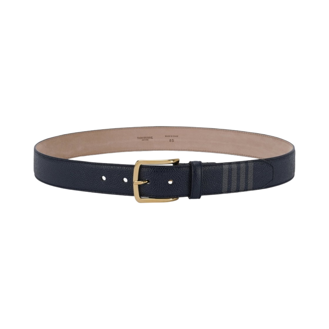 MCX049B-00198-415 Thom Browne Pebble Grain Leather 4-Bar Classic Belt Navy