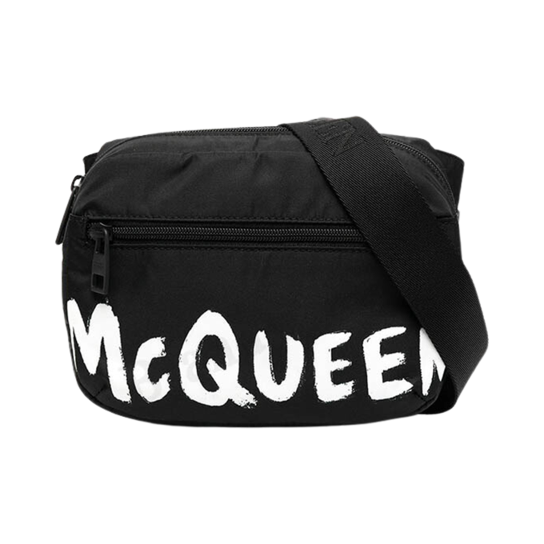 알렉산더 맥퀸 그래피티 로고 프린트 슬링백 블랙 화이트(Alexander McQueen Graffiti Logo Printed Sling Bag Black White)