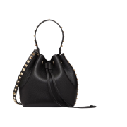 Valentino Rockstud Grainy Calfskin Bucket Bag Black