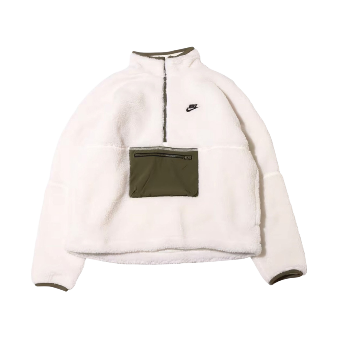나이키 클럽 플리스+ 하프 집 아노락 세일 미디움 올리브 - 아시아(Nike Club Fleece+ Half Zip Anorak Sail Medium Olive - Asia)