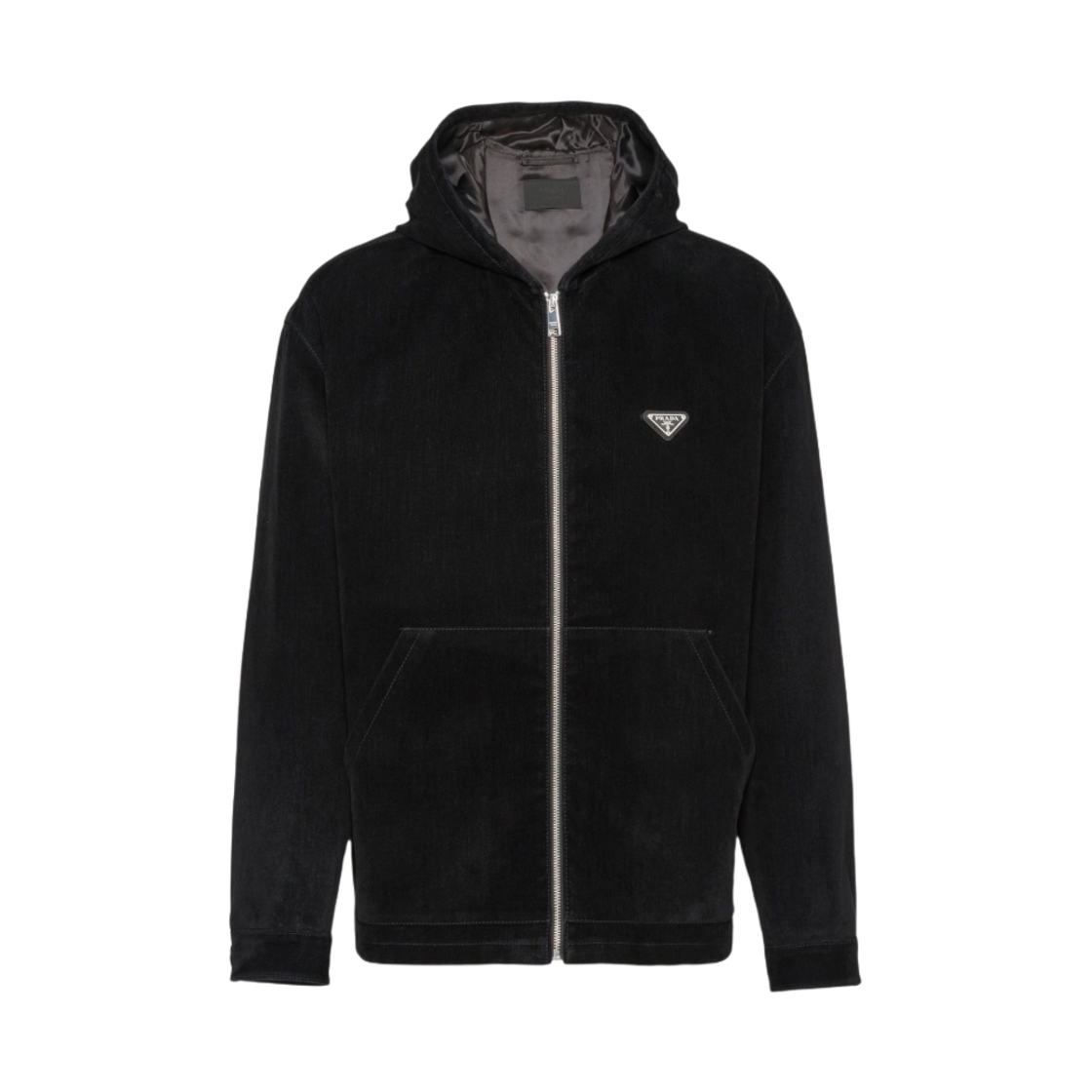 프라다 후드 코튼 벨벳 블루종 자켓 블랙