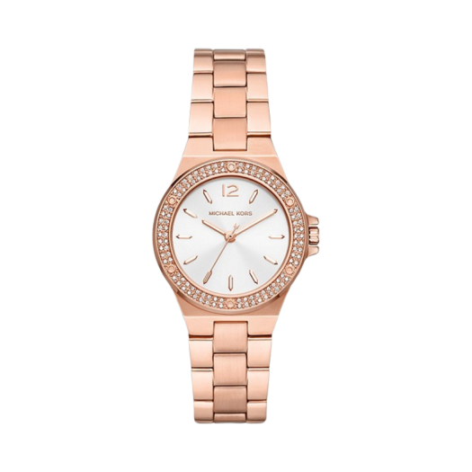 (W) Michael Kors Mini Lennox Pave Quartz Three-Hand 33mm Stainless Steel Rose Gold