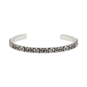 Gucci Interlocking G Cuff With Flowers Silver Aged Finish