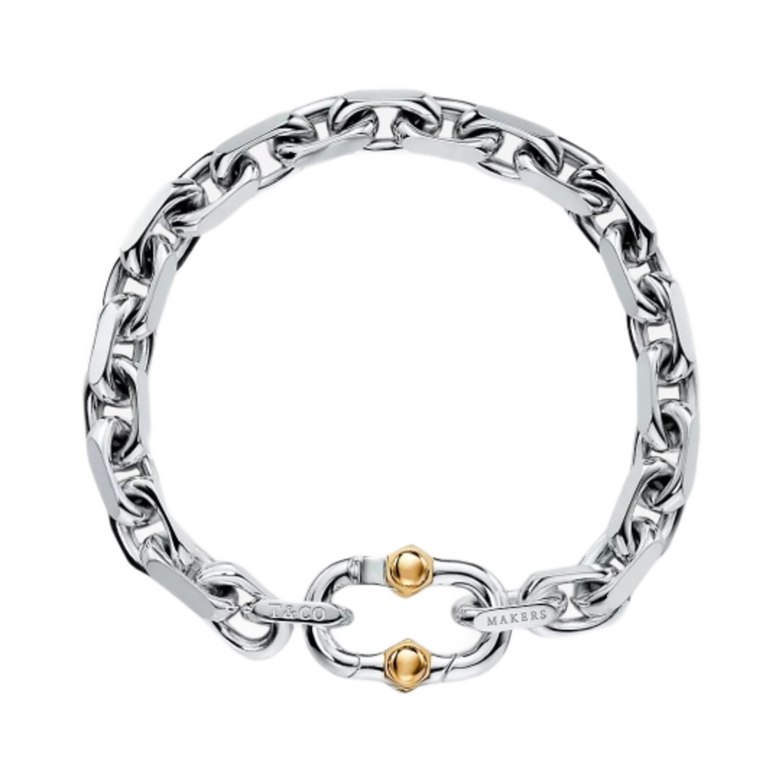 티파니 앤 코 티파니 1837 메이커스 와이드 체인 브레이슬릿 실버 & 옐로우 골드(Tiffany & Co. Tiffany 1837 Makers Wide Chain Bracelet Silver & Yellow Gold)