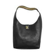 Chanel Large Hobo Bag Shiny Lambskin & Gold Black