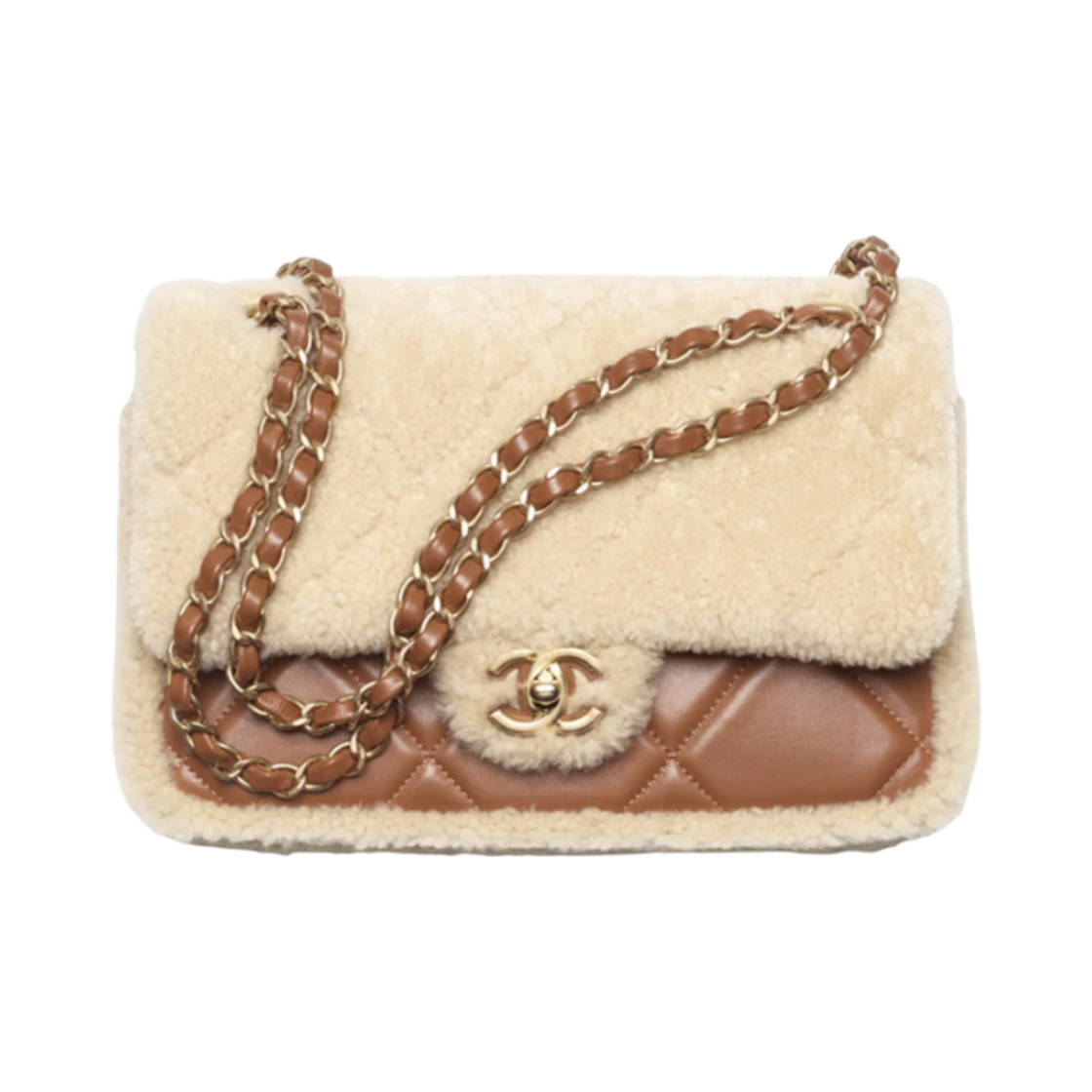샤넬 플랩백 시어링 램스킨 & 골드 메탈 베이지 브라운(Chanel Flap Bag Shearling Lambskin & Gold Beige Brown) - 1