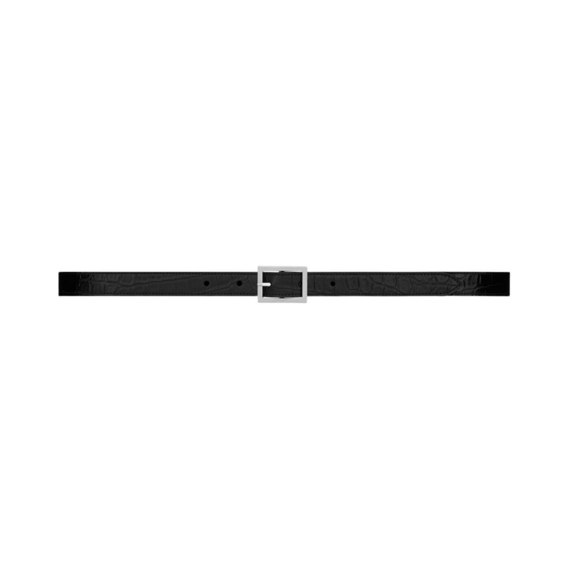 (W) 생로랑 렉탱귤러 버클 씬 벨트 래커드 크로커다일 엠보스 레더 블랙((W) Saint Laurent Rectangular Buckle Thin Belt In Lacquered Crocodile-Embossed Leather Black) - 1