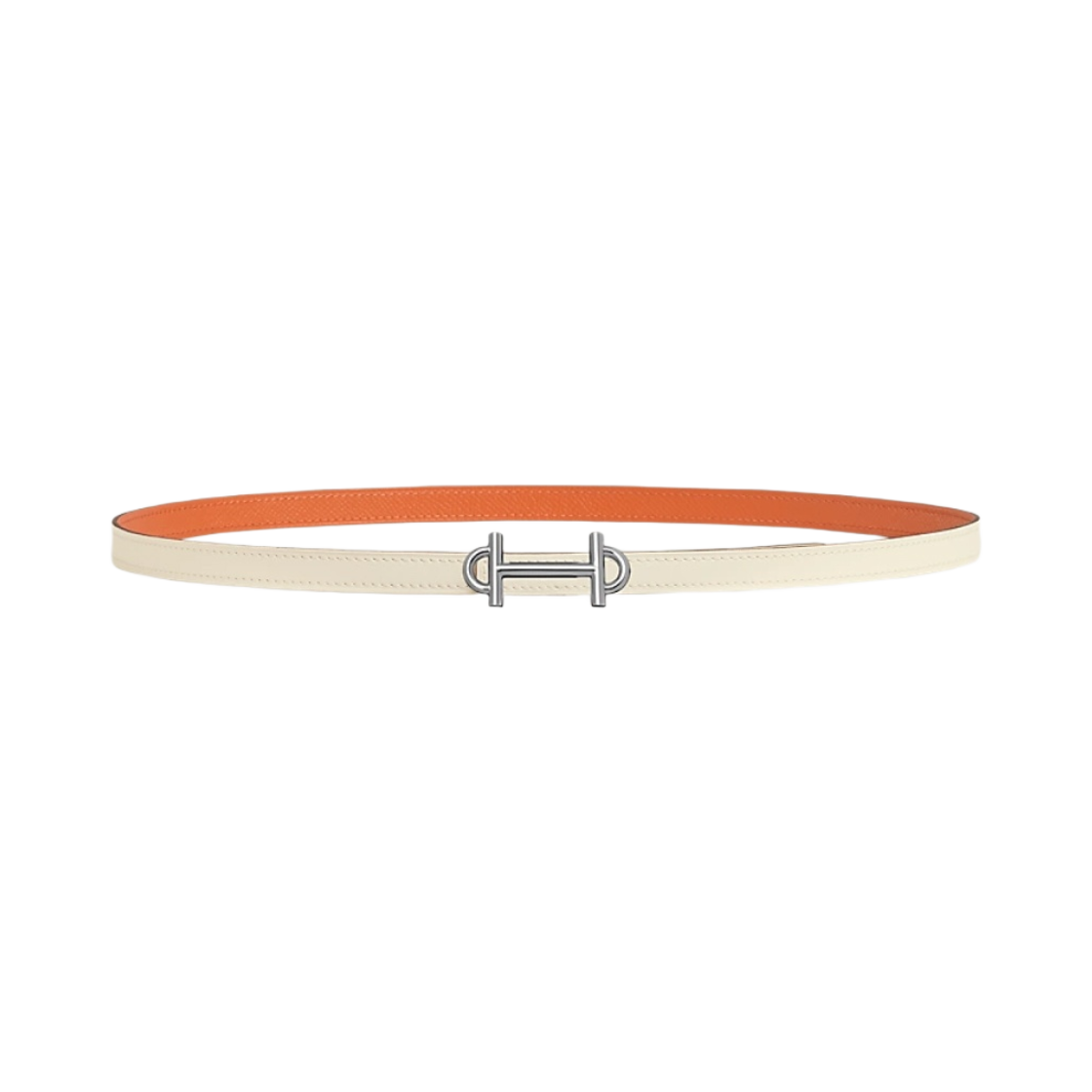 (W) 에르메스 감마 벨트 버클 & 리버서블 가죽 스트랩 13mm & 실버 나타 오랑쥬((W) Hermes Gamma Belt Buckle & Reversible Leather Strap 13mm & Silver Nata Orange) - 1