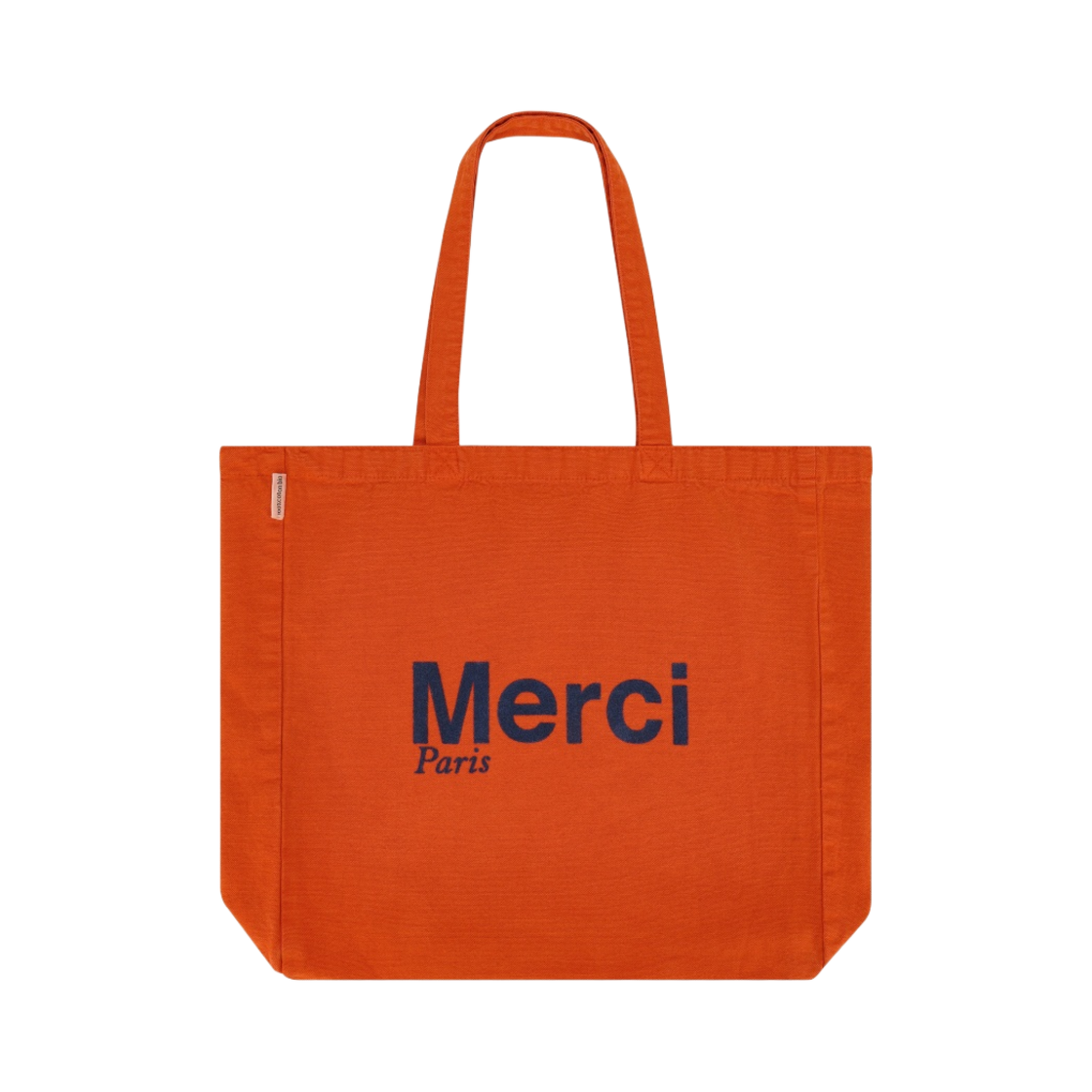 메르시 코튼 토트백 라지 오렌지 네이비 블루(Merci Cotton Tote Bag Large Orange Navy Blue)