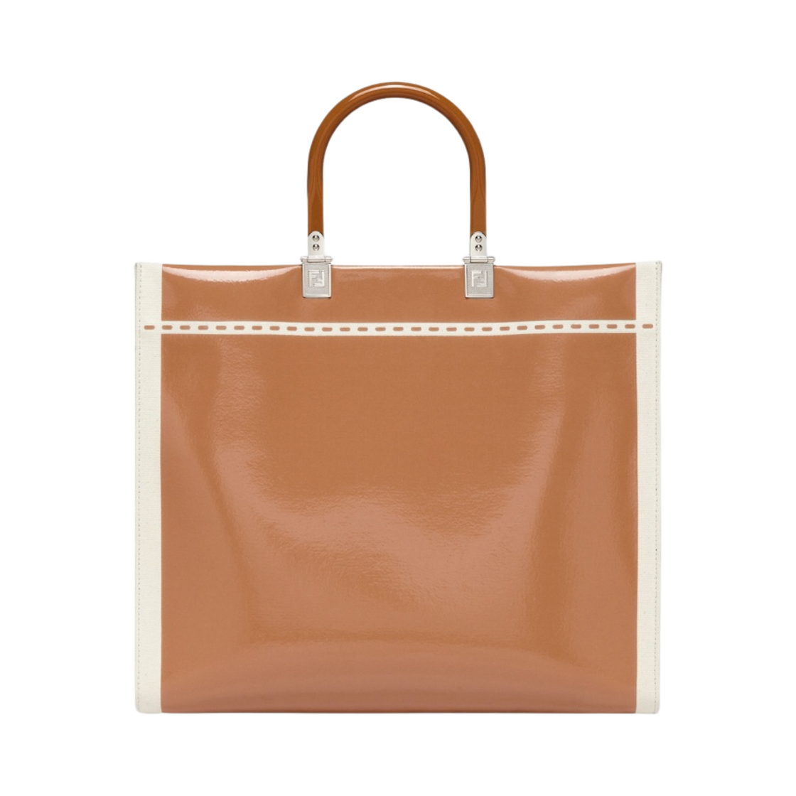 펜디 선샤인 미디움 캔버스 페이턴트 레더 쇼퍼 브라운(Fendi Sunshine Medium Canvas and Patent Leather Shopper Brown) - 4
