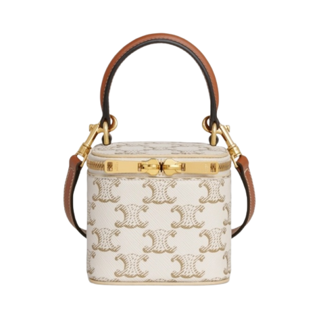 셀린느 트리옹프 캔버스 & 카프스킨 미니 베니티 케이스 화이트 탄(Celine Mini Vanity Case in Triomphe Canvas and Calfskin White Tan) - 1