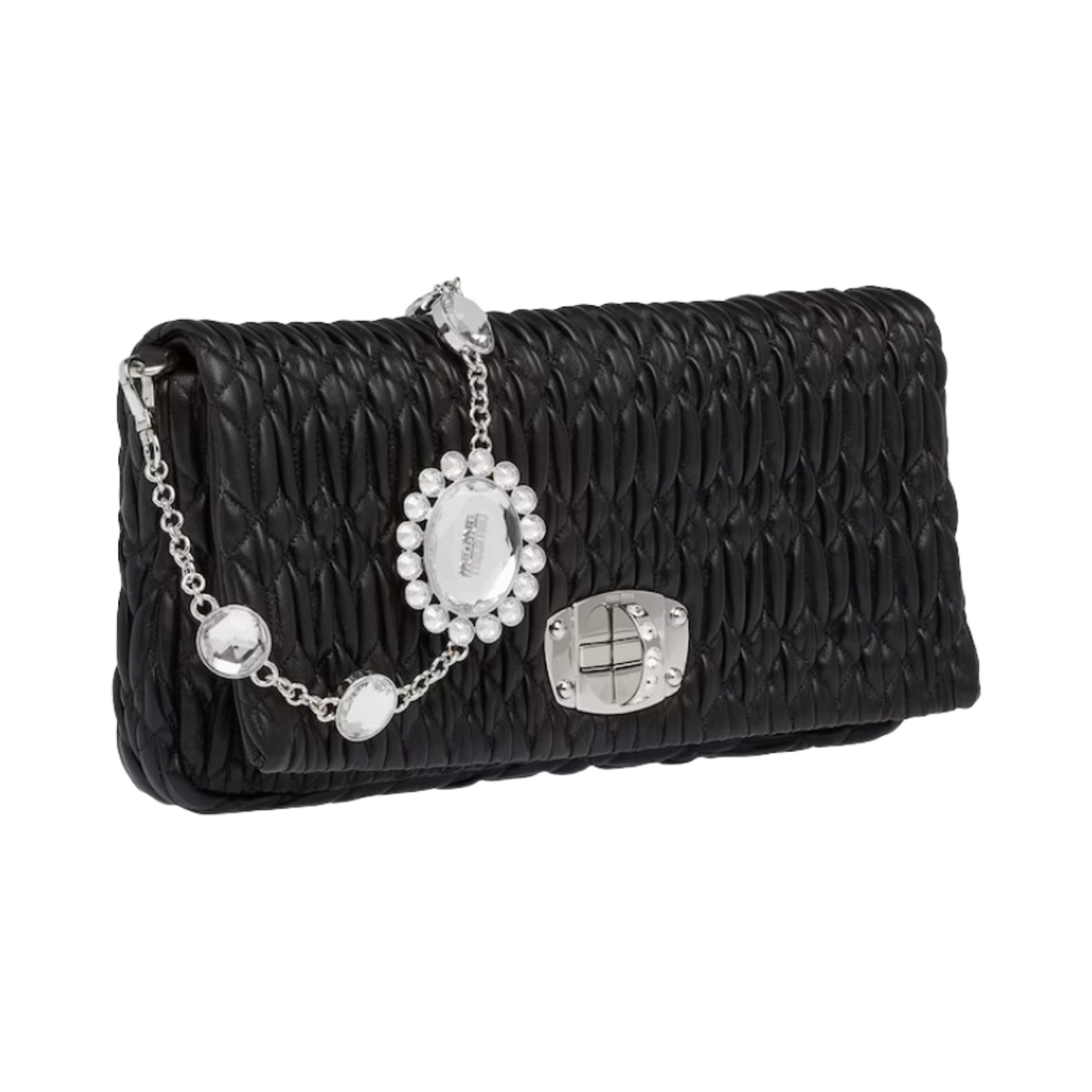 미우 미우 아이코닉 크리스탈 클로케 나파 레더 백 블랙(Miu Miu Iconic Crystal Cloque Nappa Leather Bag Black) - 2