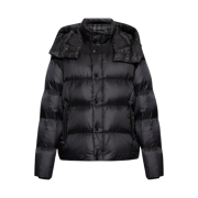 Burberry Quilted Logo Patch Hooded Padded Jacket Black