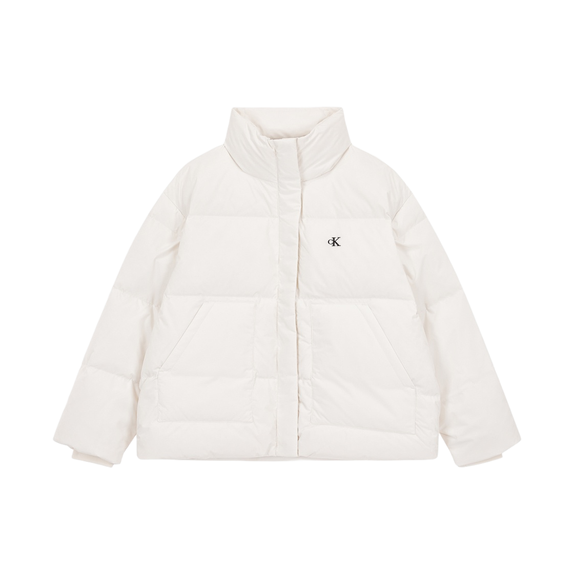 J221163YBI (W) Calvin Klein Jeans Short Length Stand Collar Puffer White