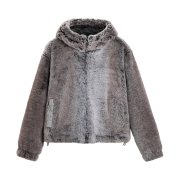 Zara Cropped Faux Fur Jacket Beige Green