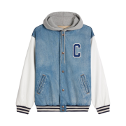 (W) Celine Hooded Varsity Jacket in Pismo Wash Denim Pismo Wash