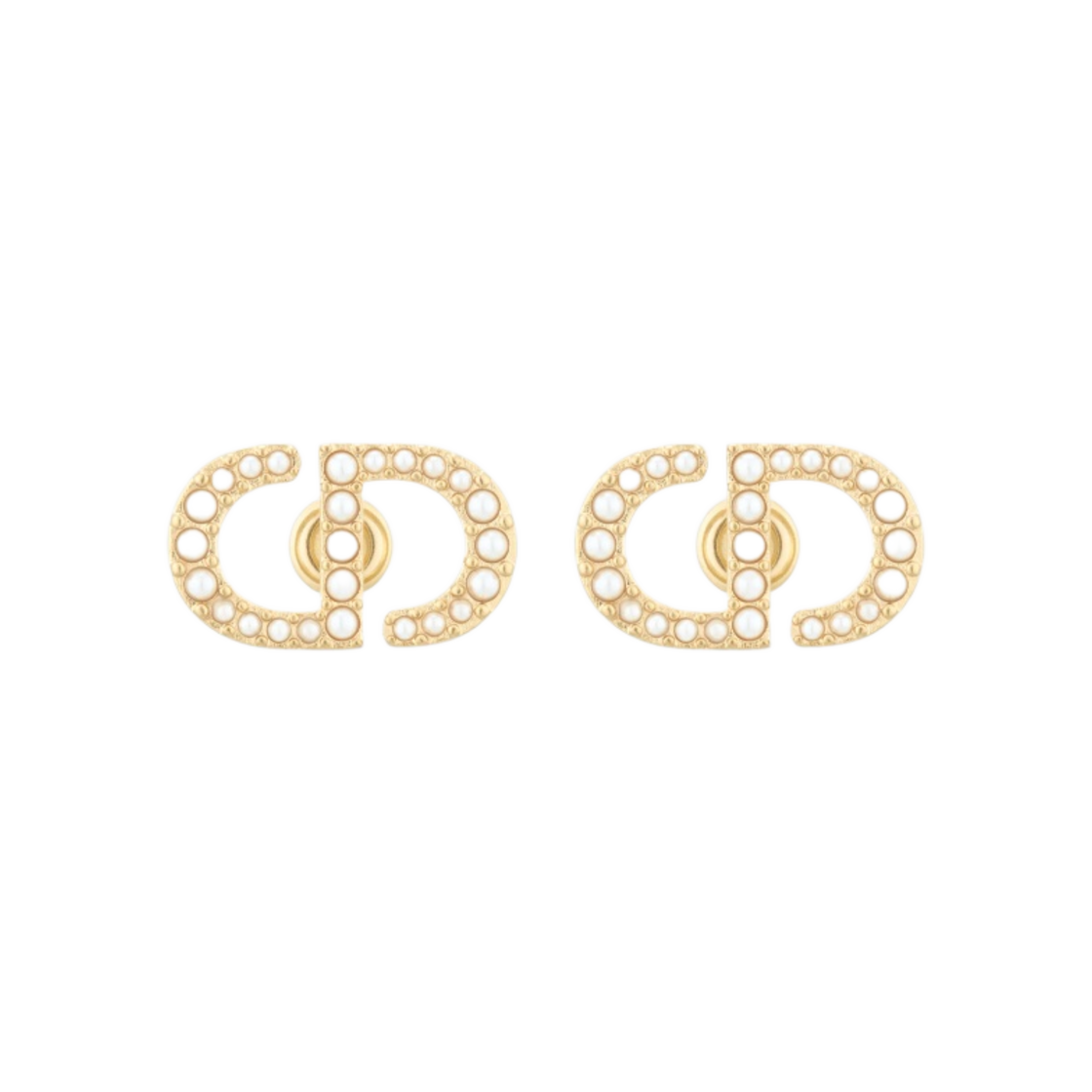 (W) 디올 쁘띠 CD 스터드 이어링 골드 피니쉬 메탈 화이트 레진 펄((W) Dior Petit CD Stud Earrings Gold Finish Metal White Resin Pearls) - 1