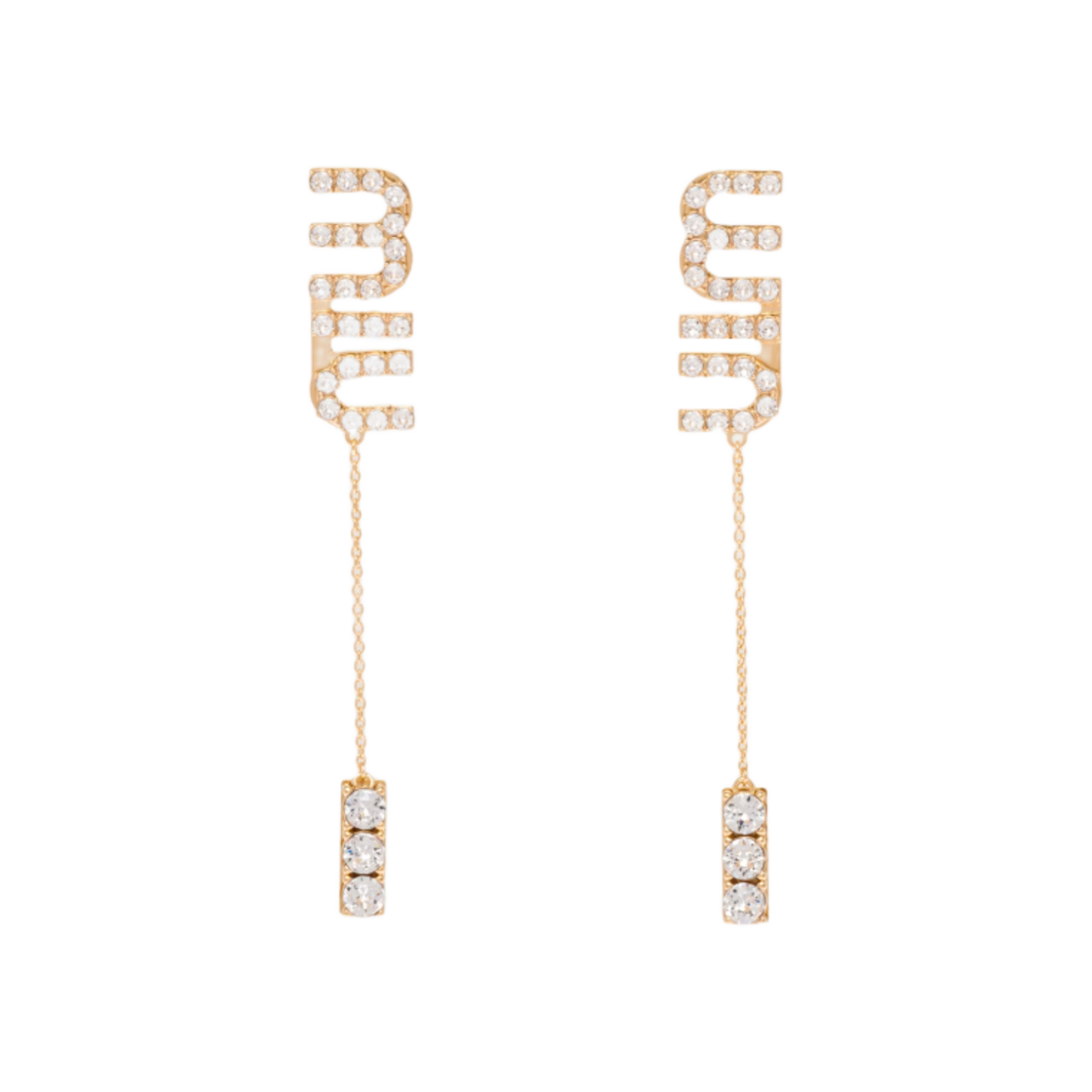 (W) 미우 미우 크리스탈 펜던트 이어링 골드 크리스탈((W) Miu Miu Pendant Earrings with Crystals Gold Crystal) - 1