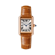 Cartier Tank Louis Watch Small Manual Winding Rose Gold Shiny Alligator Skin Brown