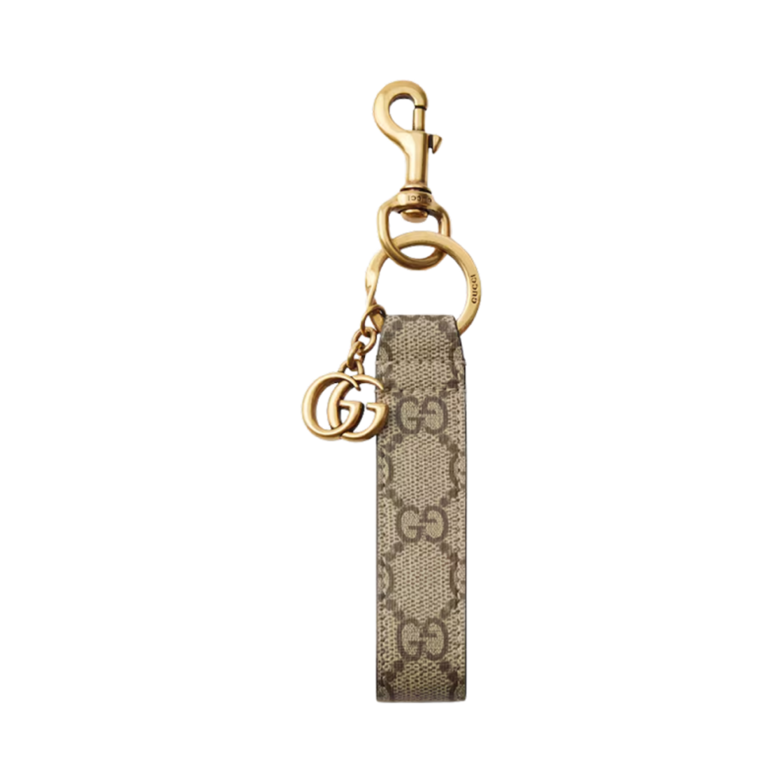 817017-JAAH4-8766 Gucci Ophidia Keychain with Hook Closure Beige Dark Brown