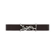 Saint Laurent Cassandre Bracelet In Leather Dark Chocolate Sterling Silver
