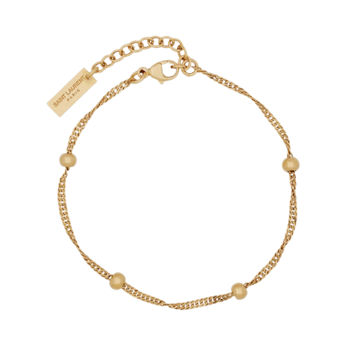 (W) 생로랑 볼 인터와인드 체인 브레이슬릿 메탈 에이지드 골드((W) Saint Laurent Ball Intertwined Chain Bracelet in Metal Aged Gold) - 1