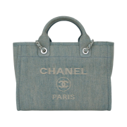 Chanel Small Shopping Bag Washed Denim & Silver Light Blue