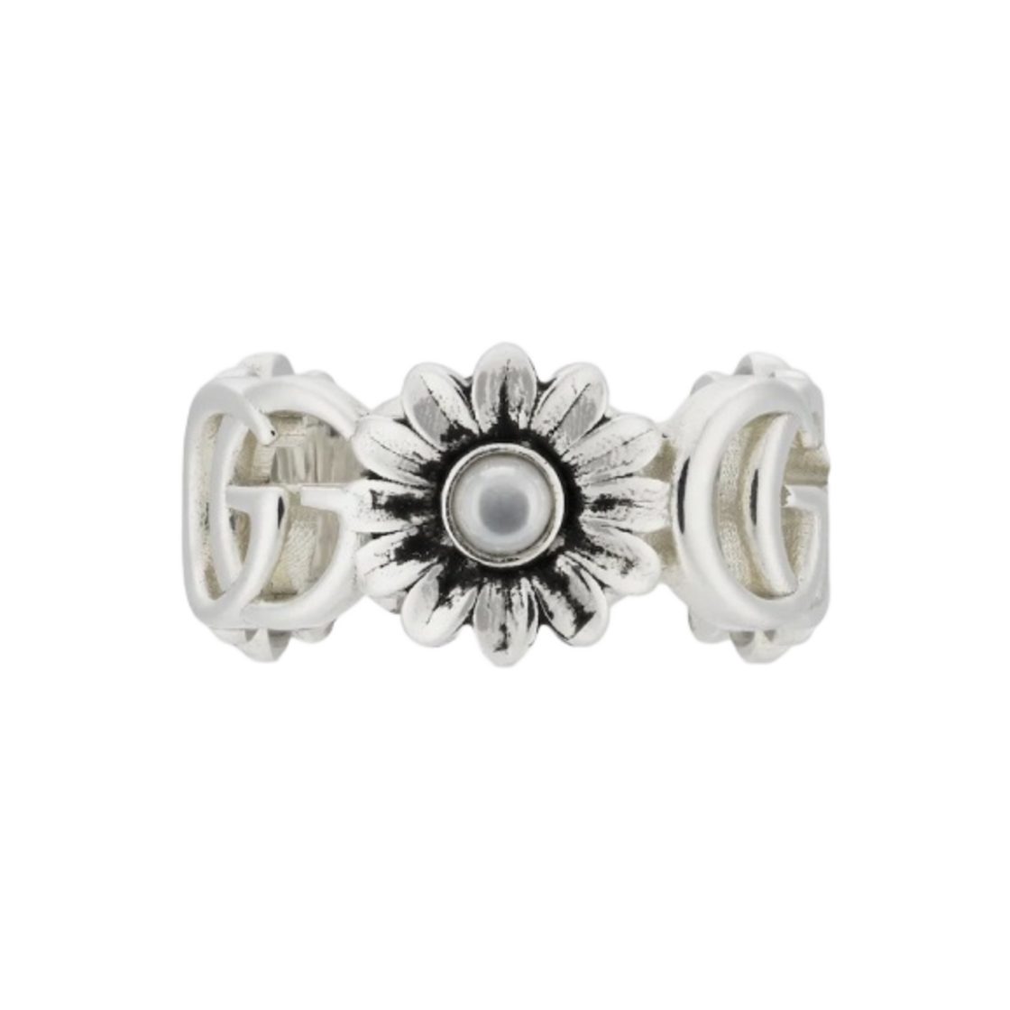 (W) 구찌 GG 마몽 마더 오브 펄 링 925 스털링 실버((W) Gucci GG Marmont Mother Of Pearl Ring 925 Sterling Silver)