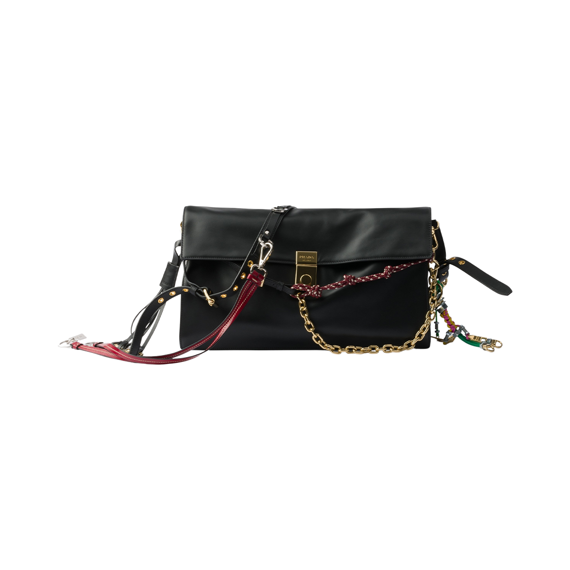 1BD378-2C6A-F0002 Prada Soft Sound Large Leather Shoulder Bag with Charms Black