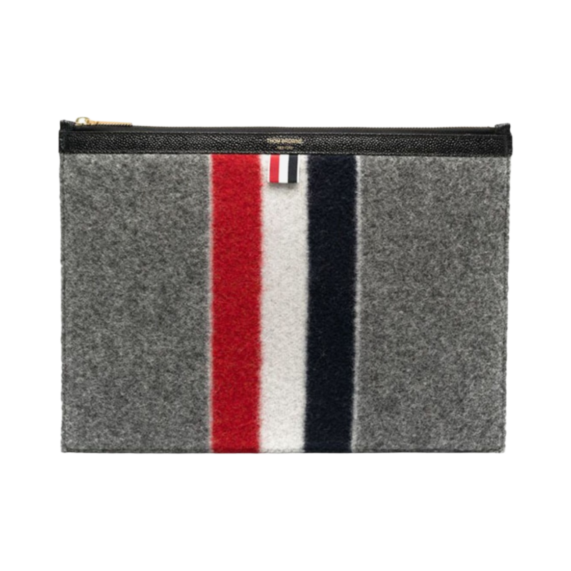 톰브라운 보일드 울 스트라이프 미디움 지퍼 도큐먼트 홀더 미디움 그레이(Thom Browne Boiled Wool Stripe Medium Zippered Document Holder Medium Grey) - 1