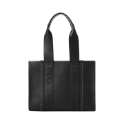 Chloe Woody Medium Tote Bag in Smooth Calfskin Black