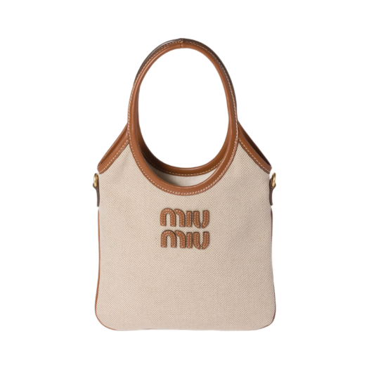 5BA281-ACRN-F062F Miu Miu Canvas and Leather Ivy Bag Beige Brandy
