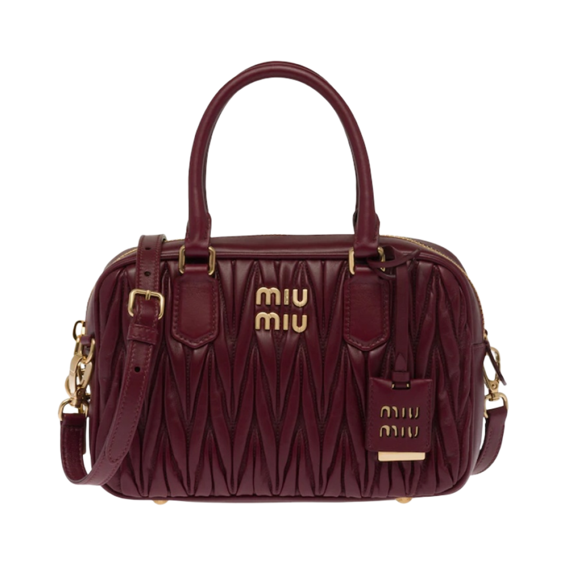 미우 미우 마테라쎄 나파 가죽 탑 핸들백 아마란스 레드 메이즈 옐로우(Miu Miu Matelasse Nappa Leather Top Handle Bag Amaranth Red Maize Yellow) - 1