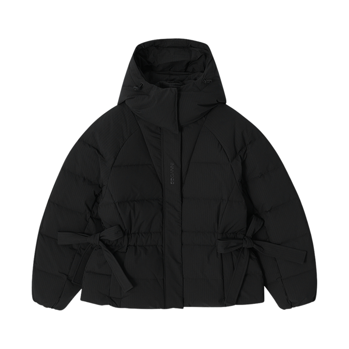 (W) 가니 테크 시어서커 오버사이즈 퍼퍼 자켓 블랙((W) Ganni Tech Seersucker Oversized Puffer Jacket Black)