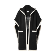 (W) Burberry Logo Graphic Wool Cashmere Jacquard Hooded Cape Black